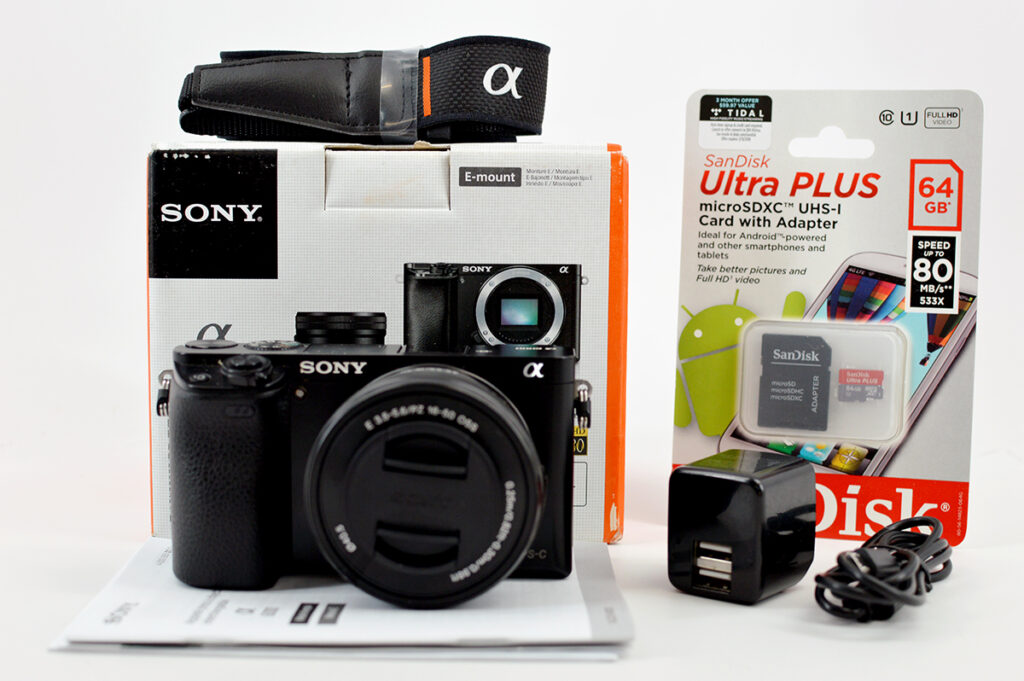 Sony A6000 Black Kit with E PZ 1650mm F3.55.6 Lens w/Sandisk 64GB SD