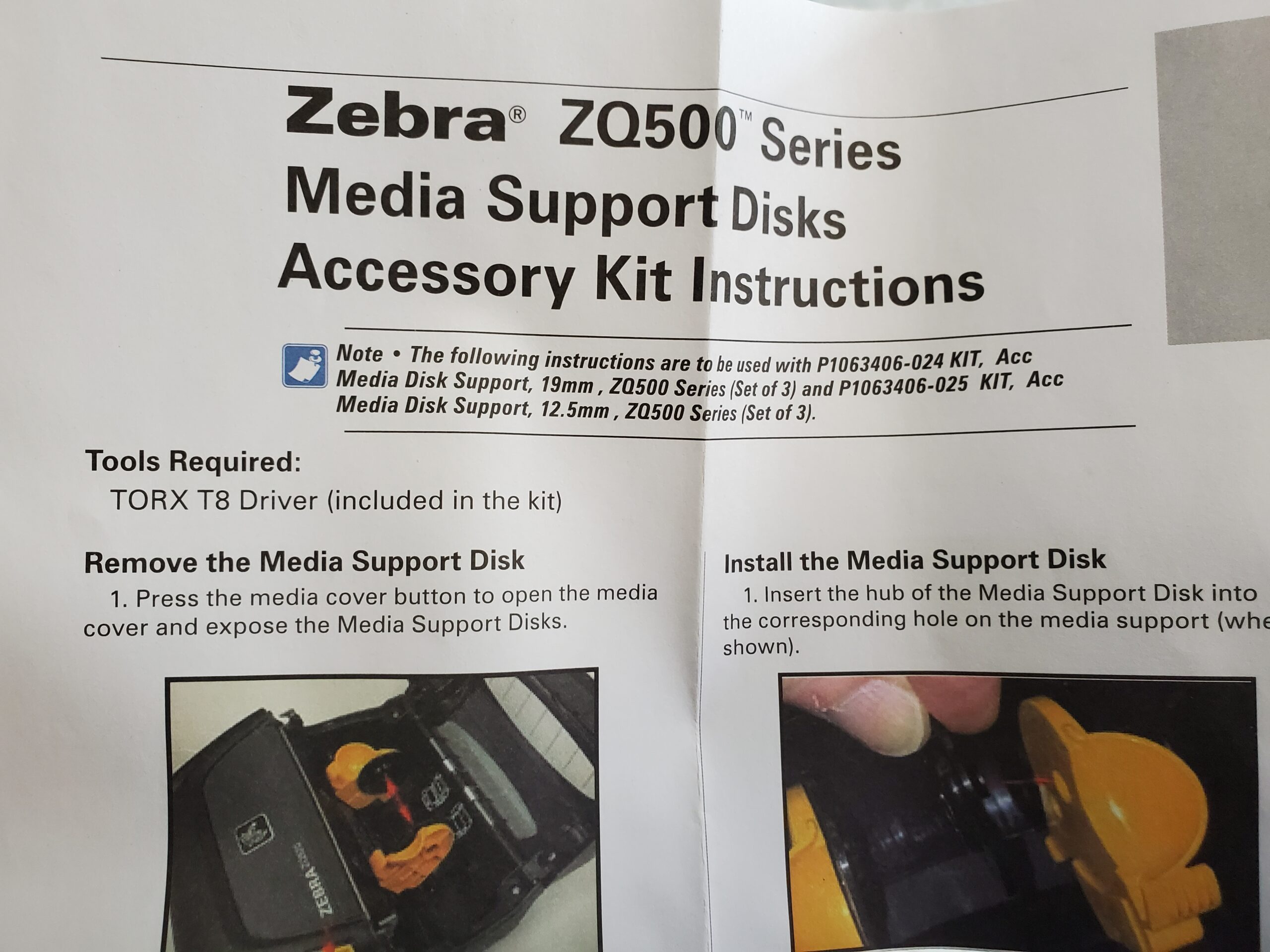 Zebra Printer Media Disk Support for ZQ500 Series P1063406025 NEW